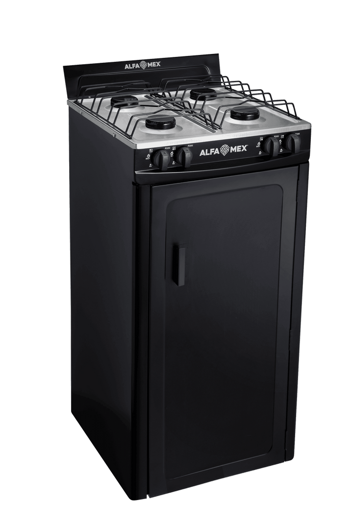 Parrilla de Gabinete Alfamex Modelo 211 Negra, 4 Quemadores - fotografía oficial, vista de tres cuartos