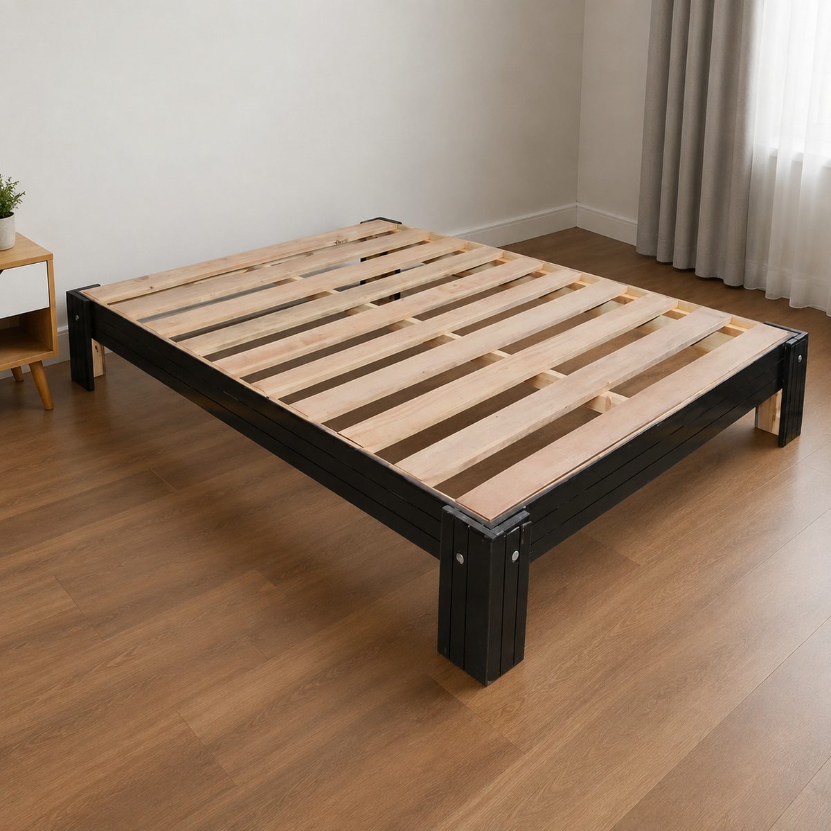 Base para Cama Modelo Egipcia Matrimonial Chocolate - portada ambientada en recamara