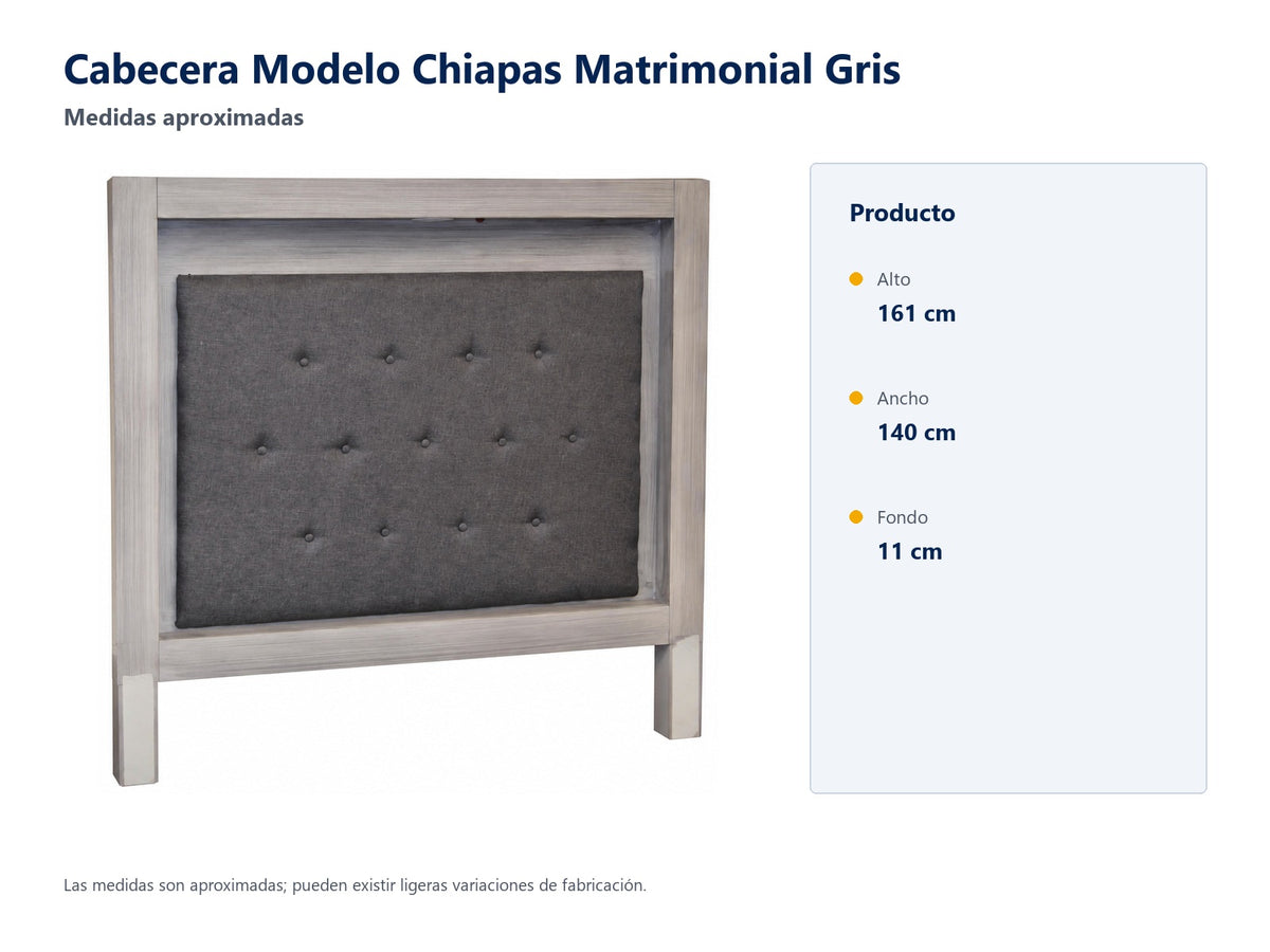 Cabecera Modelo Chiapas Matrimonial Gris - medidas aproximadas
