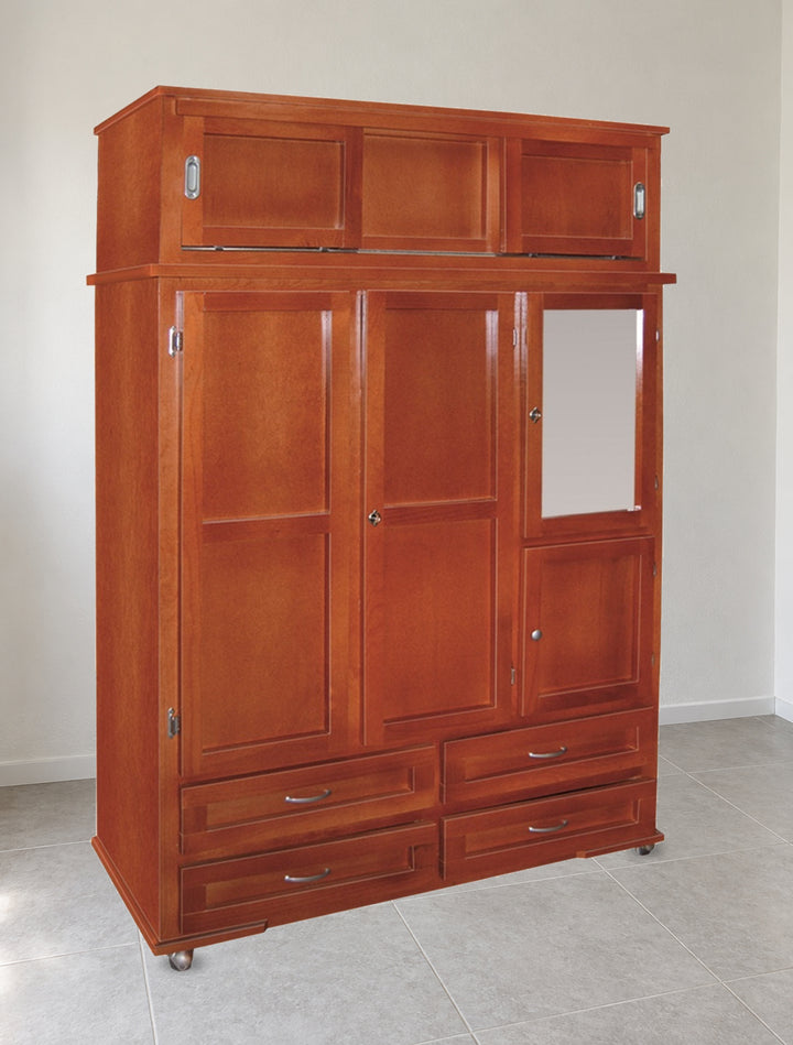 Ropero Casablanca Caoba: fotografía del producto en ambiente ilustrativo, con cuatro cajones y espejo.