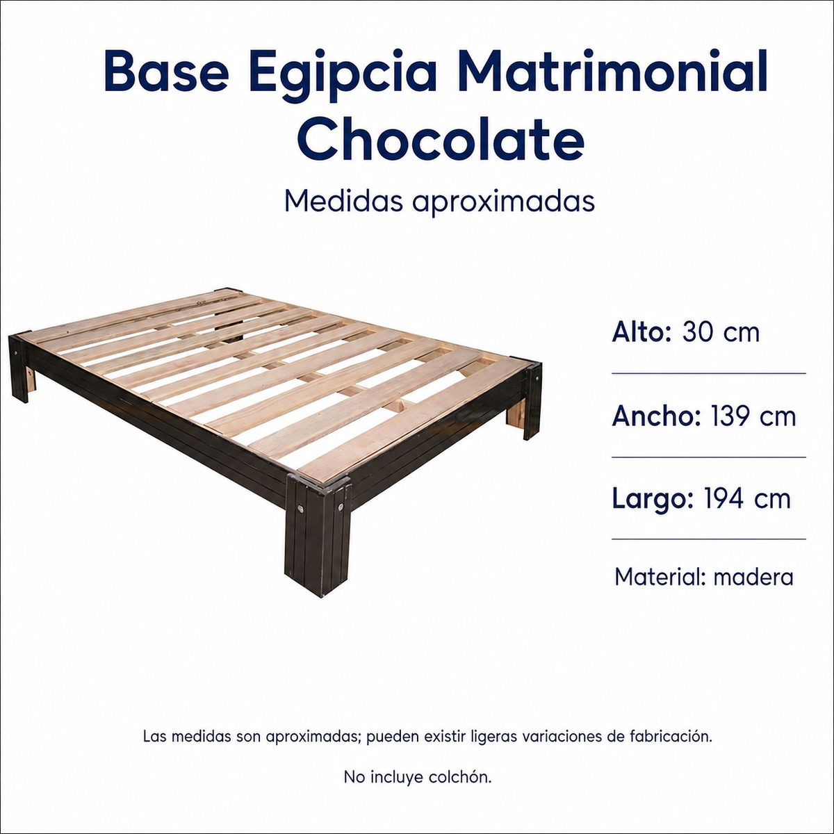 Base para Cama Modelo Egipcia Matrimonial Chocolate - medidas aproximadas