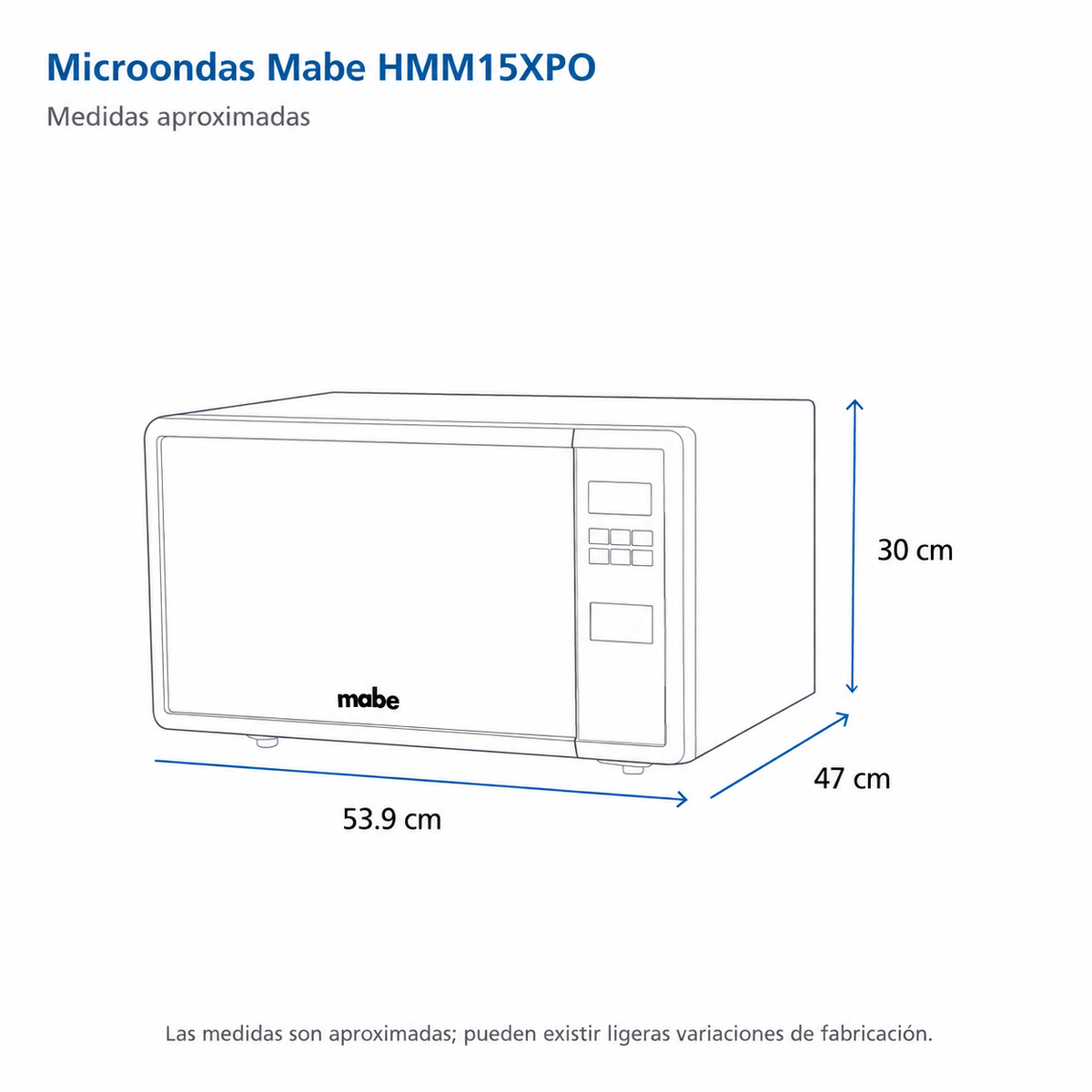 Horno De Microondas Mabe Modelo HMM15XPO - medidas aproximadas