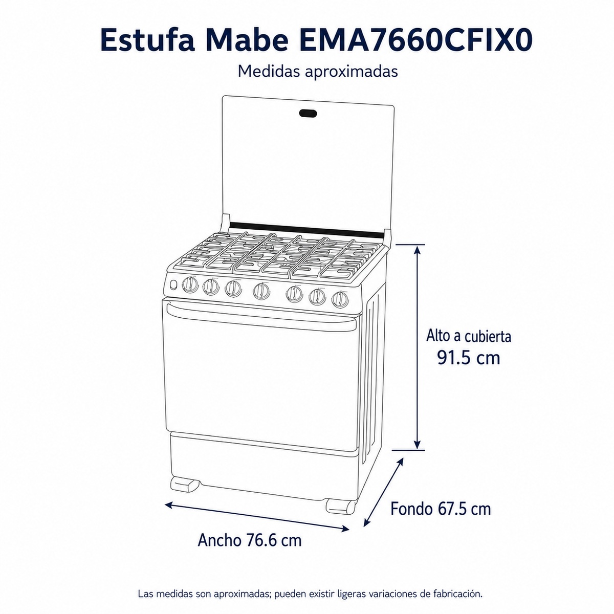 Estufa Mabe Modelo EMA7660CFIX0 - medidas aproximadas